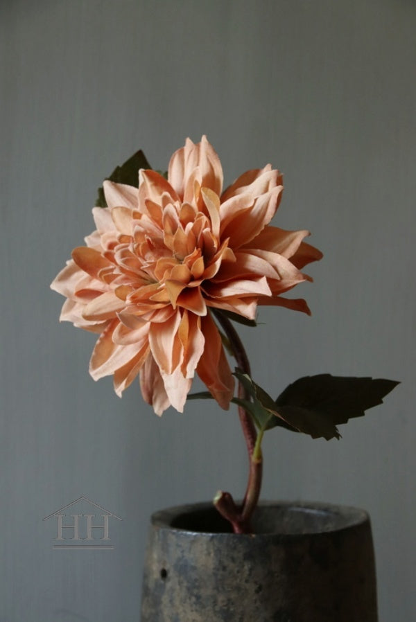 Kunstbloem dahlia bruin oranje zijden bloem