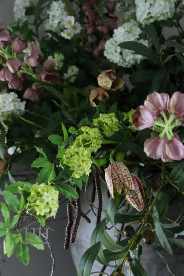 Kunstbloemen boeket met viburnum in het groen van 82 cm