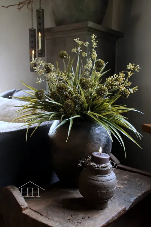 Kunstbloemen grasboeket groen naturel - gebonden