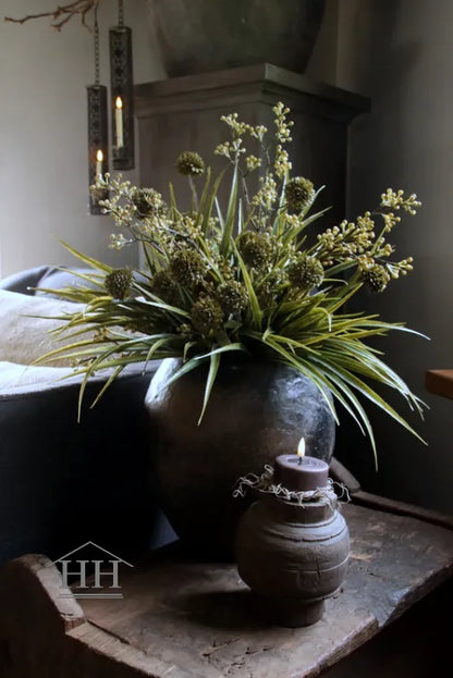 Kunstbloemen grasboeket groen naturel - gebonden