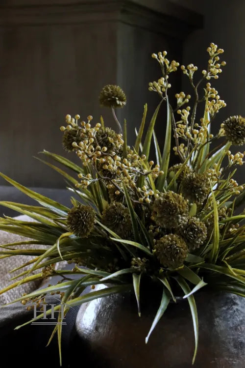 Kunstbloemen grasboeket groen naturel - gebonden