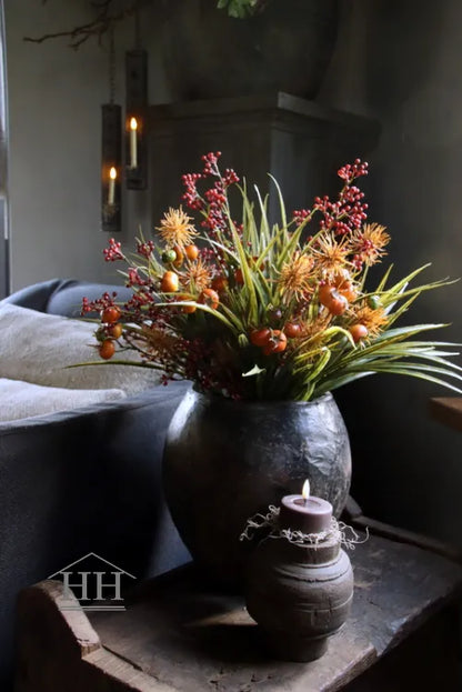 Kunstbloemen grasboeket oranje - gebonden