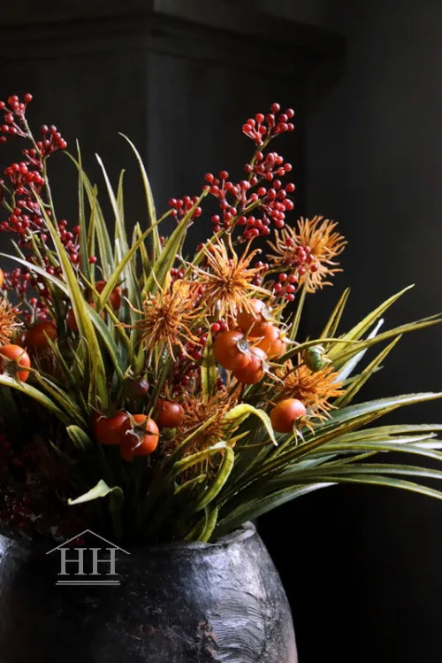 Kunstbloemen grasboeket oranje - gebonden