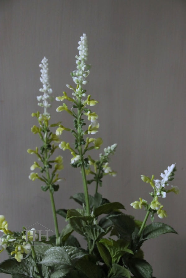 Artificial sage in pot white/cream