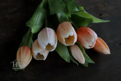 Künstliches Tulpenbündel Lachs-Korallen-Mix – 30 cm