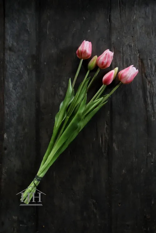 Lange kunst tulpen gevlamd roze - 47cm