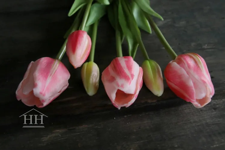 Lange kunst tulpen gevlamd roze - 47cm