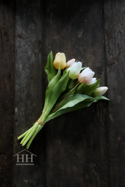 Kunst tulpenboeket mix pastel - 30cm
