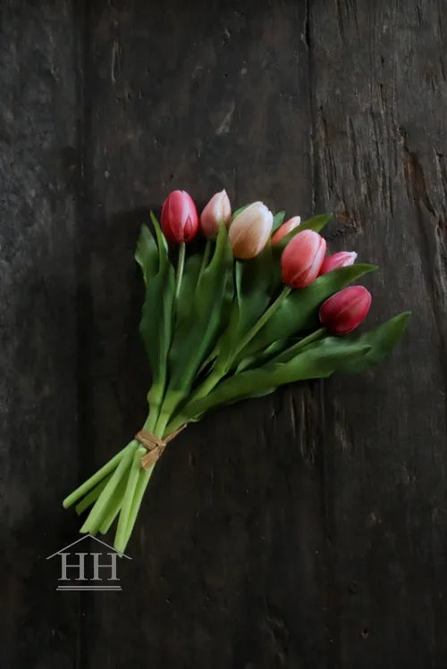 Kunst tulpenboeket mix koraal roze - 30cm
