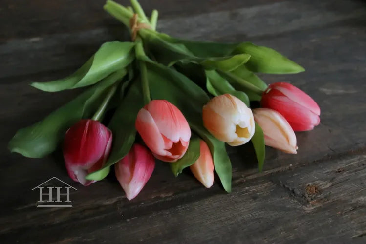 Kunst tulpenboeket mix koraal roze - 30cm