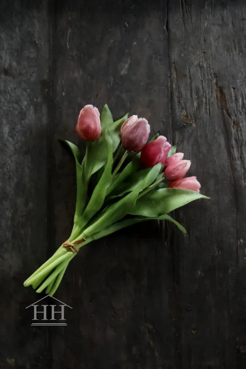 Kunst tulpenboeket kleurenmix roze - 30cm