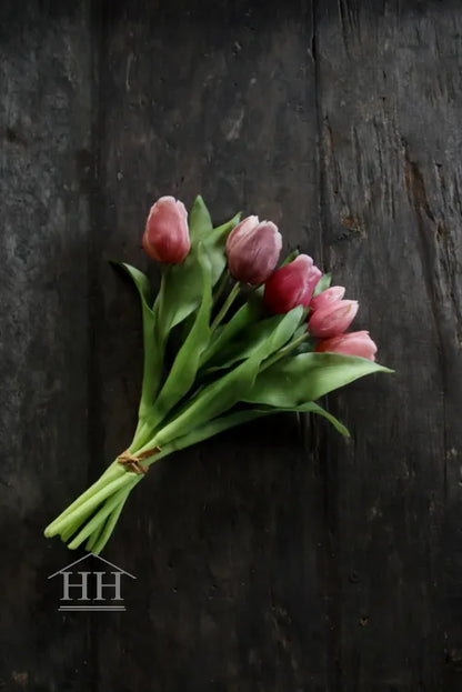 Kunst tulpenboeket kleurenmix roze - 30cm