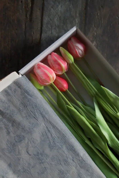 Kunst tulpen roze gevlamd 47cm - in doos - 12 stuks