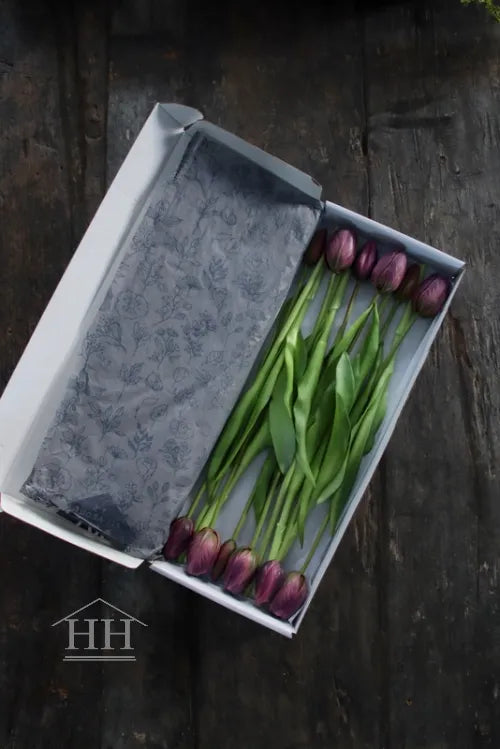 Kunst tulpen paars 40cm - in doos - 12 stuks