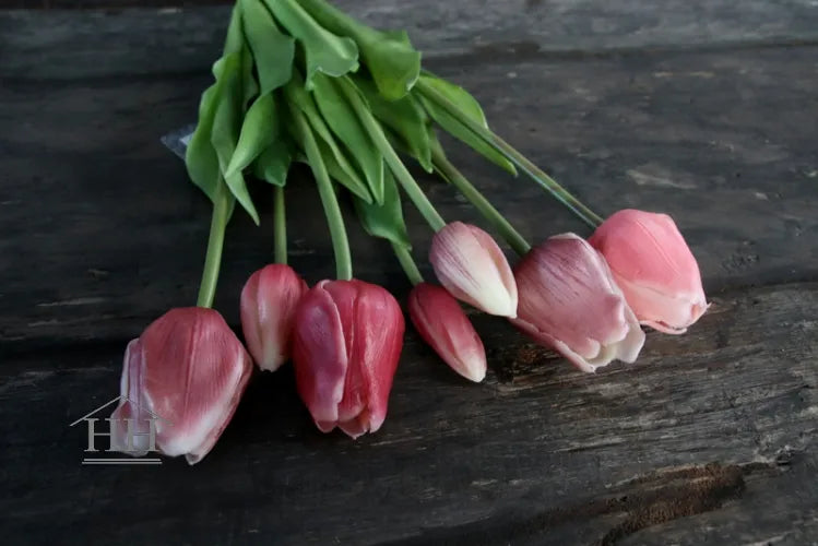 Gemengd bosje kunsttulpen oud roze mix - 47cm