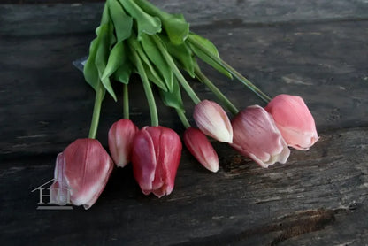 Gemengd bosje kunsttulpen oud roze mix - 47cm