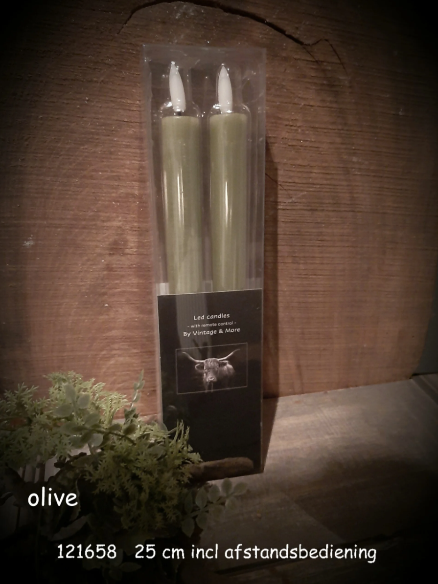 LED dinner candle 25cm olive green | Vintage &amp; More (423442)