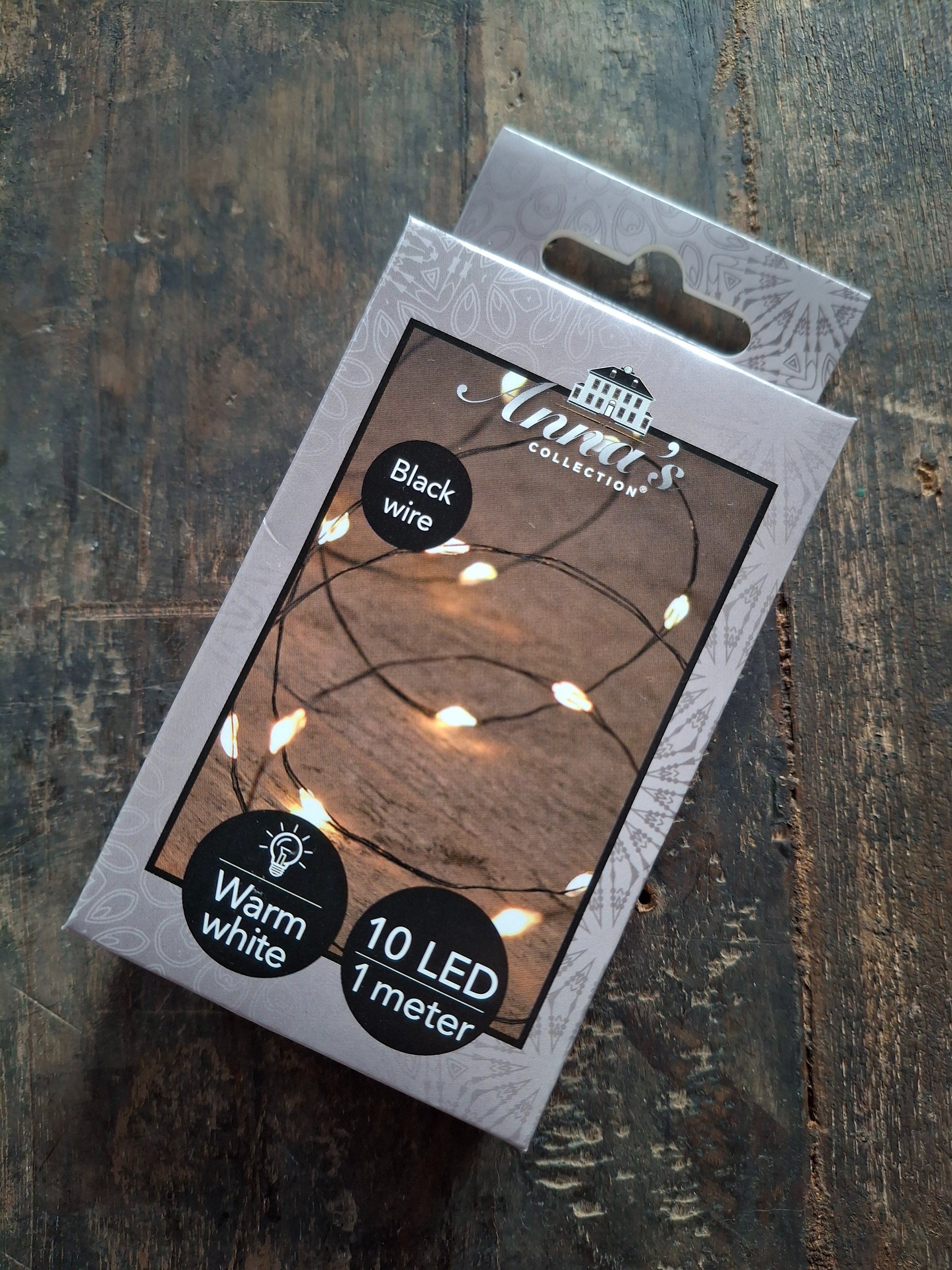 Zwart lichtsnoer 1m 10LED