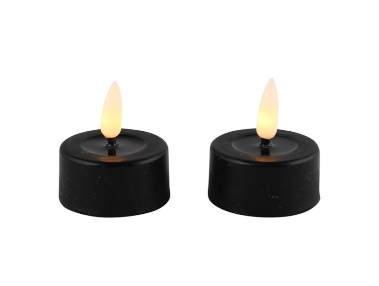 Theelichtjes zwart 2 stuks magic flame candles
