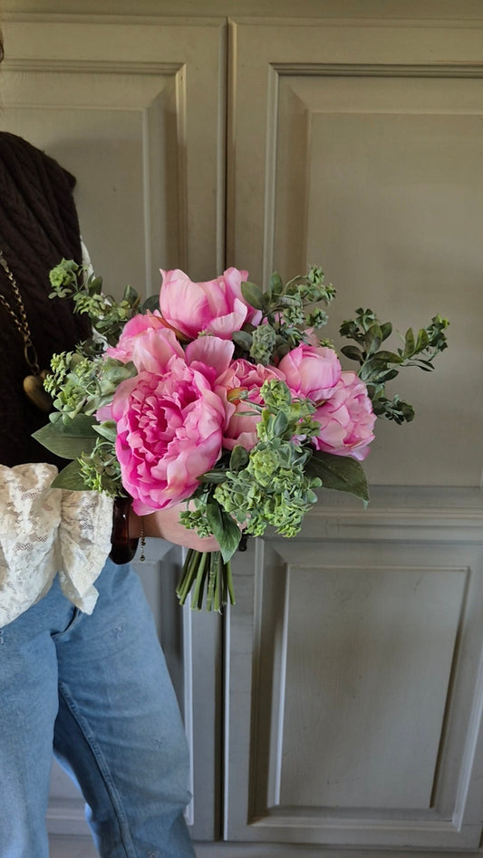 Pioenroos kunstboeket roze