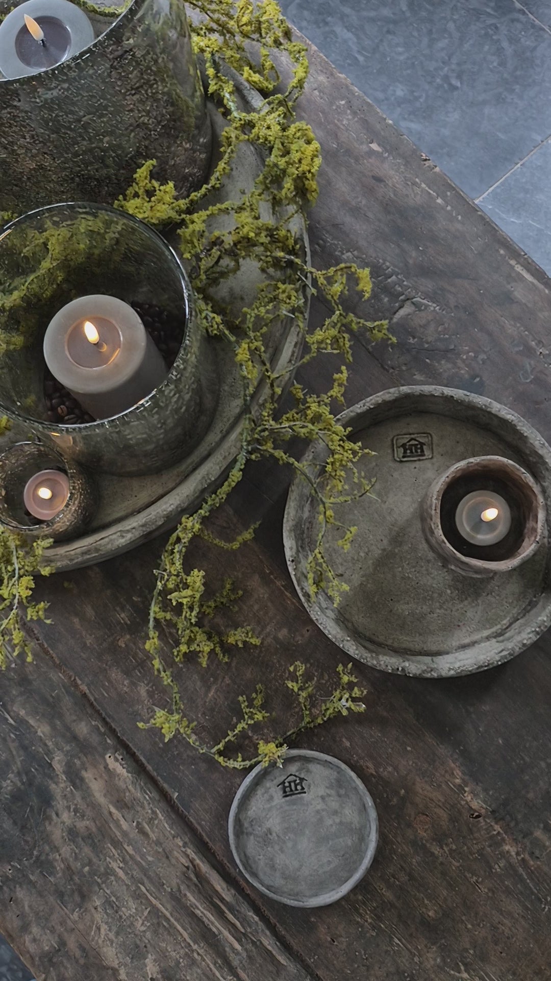 Kunst mos tak slinger 90cm tussen windlichten