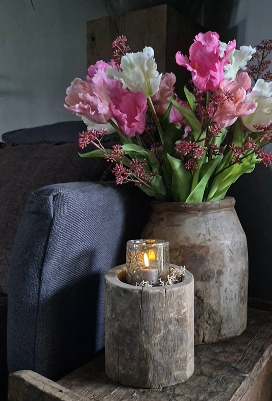 Kunsttulpen boeket papegaai donkerroze-lichtroze-wit | gebonden