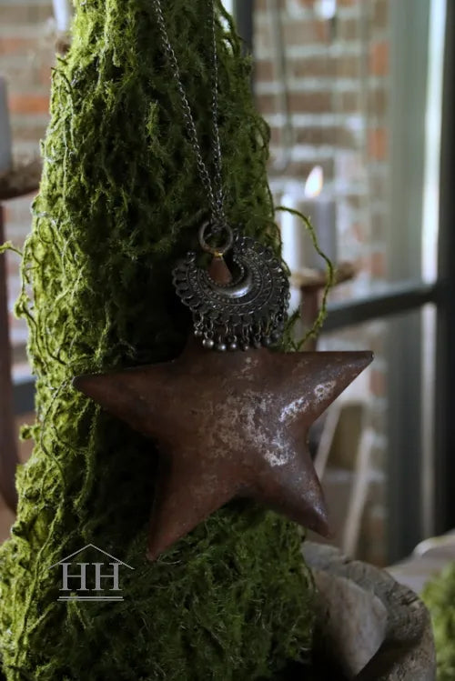 Roestige metalen ster met sieraad