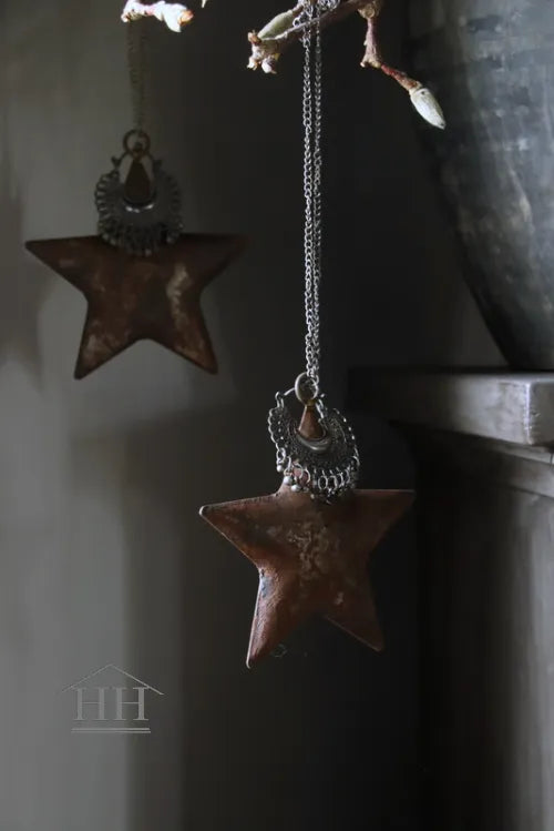 Roestige metalen ster met sieraad