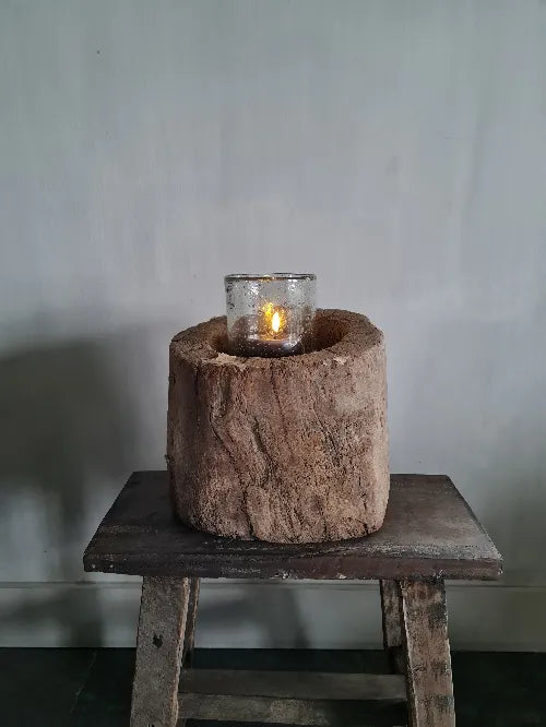 Theelicht mokka in glazen windlicht