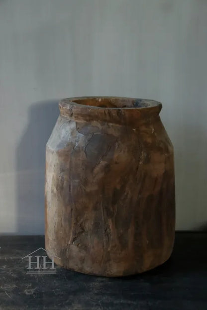 Houten pot vaas Uniek A1