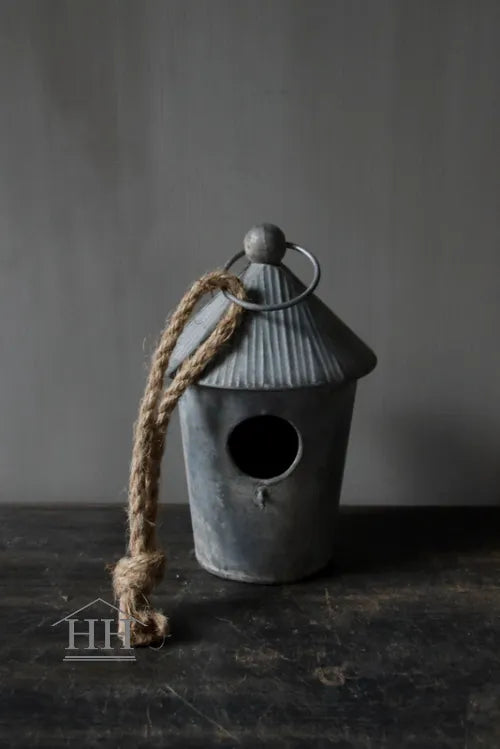 Zinken vogelhuisje grijs S