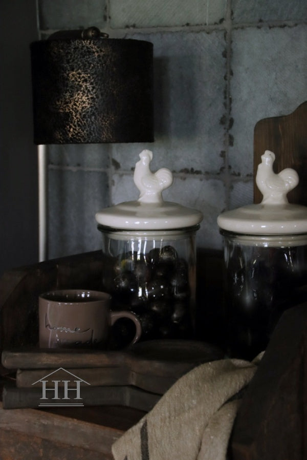 Round glass storage jar with lid with rooster B1