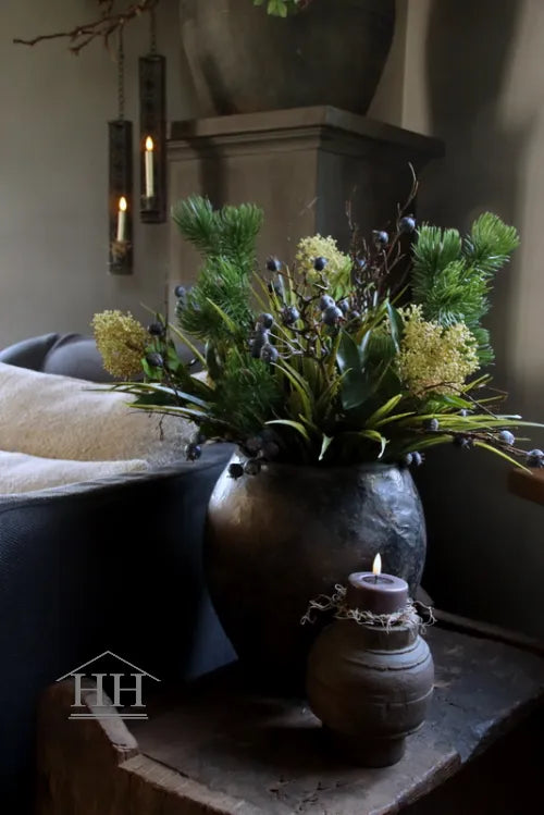 Künstlicher Blumenstrauß aus Gras, grün, winterlich - gebunden