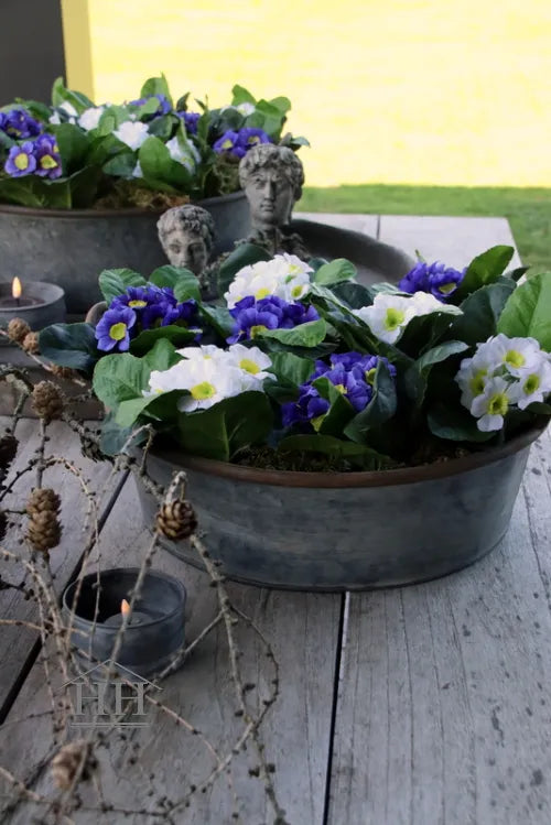 Zinken schaal met handvat - rond - Ø34,5 cm