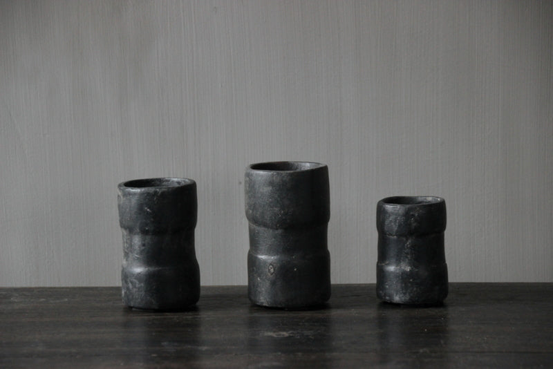 Set van 3 waxinelichthouders terracotta Gommaire zwart