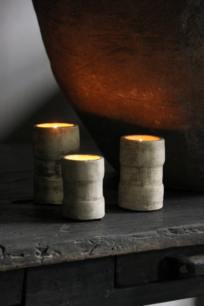 Set van 3 waxinelichthouders terracotta Gommaire zand