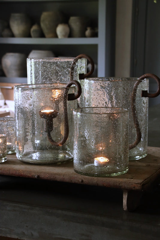 Transparant windlicht met metalen schilfers 18/15