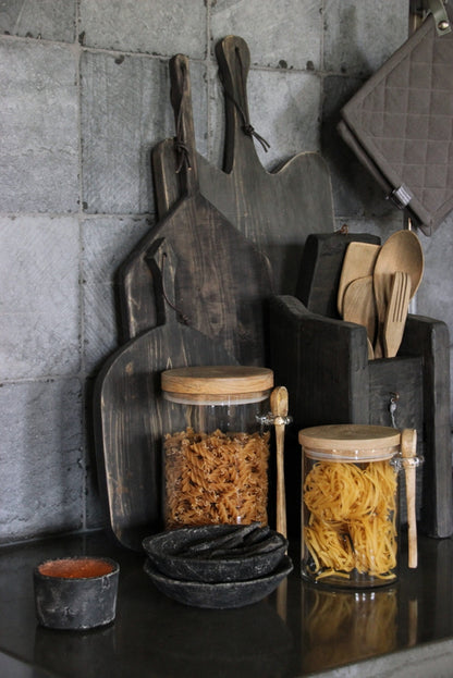 Voorraadpot met houten deksel en lepel groot