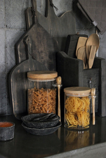Voorraadpot met houten deksel en lepel groot