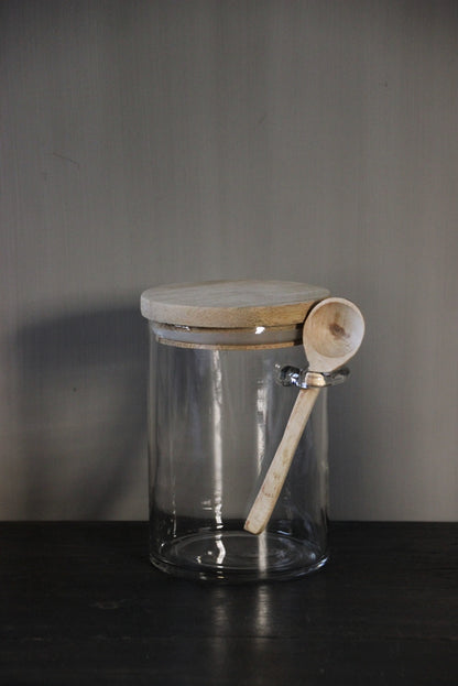 Voorraadpot met houten deksel en lepel klein