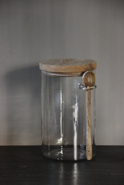 Voorraadpot met houten deksel en lepel groot